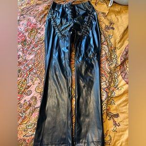 Faux leather lace up pants